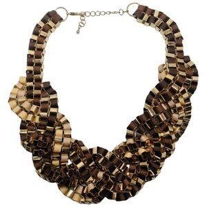 Vintage Brown & Tan Gold Tone braided Large Chunky Box Chain Statement Necklace